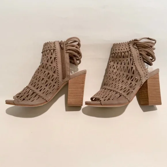 JEFFREY CAMPBELL Ottawa Taupe Suede Leather Sandal Block Heel Open Toe Bootie 10 - Picture 12 of 14
